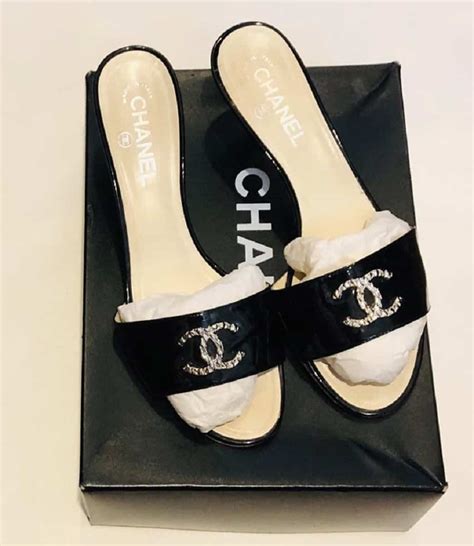 chanel black patent mules|Sandals .